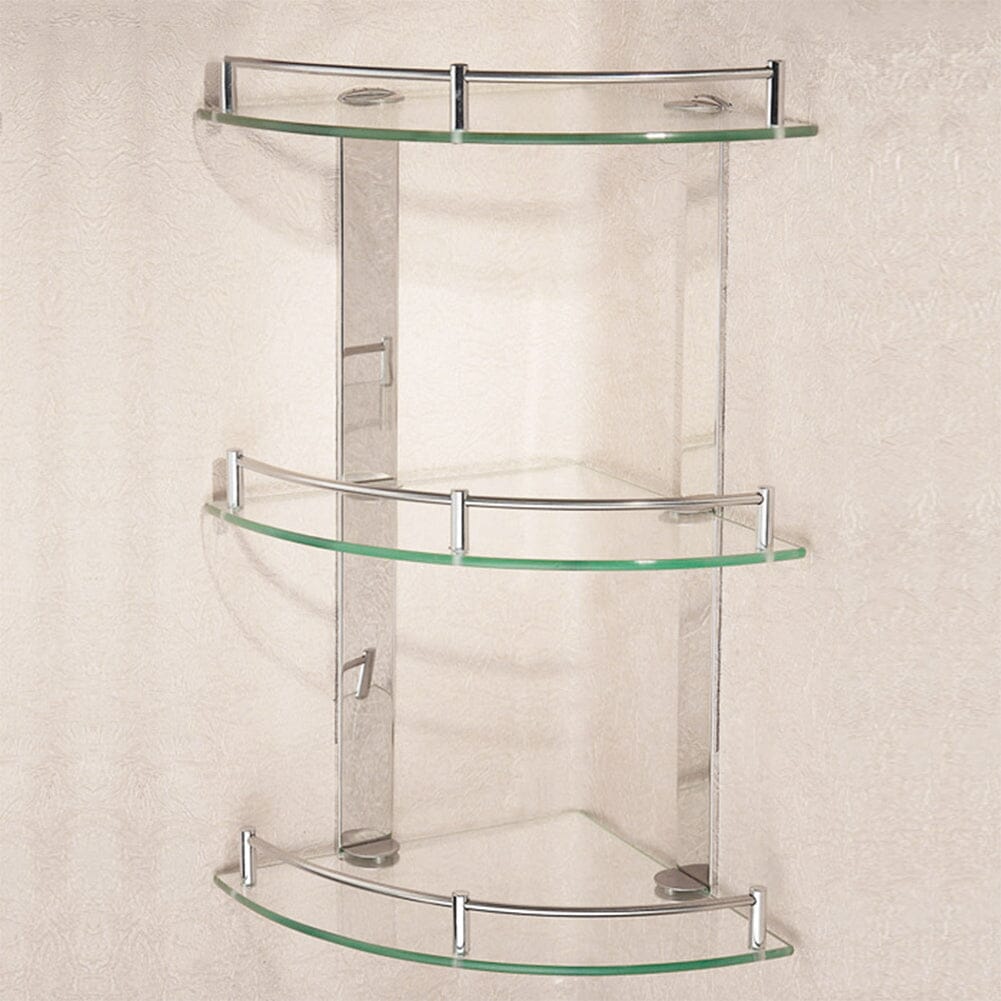 3 Tiers Bathroom Tempered Glass Corner Shelf with Steel Rail Wall Mounted Shower Caddies Living and Home