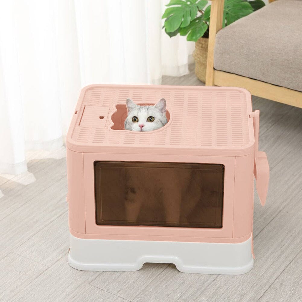 Enclosed Folding Plastic Cat Litter Box with Scoop Living and Home
