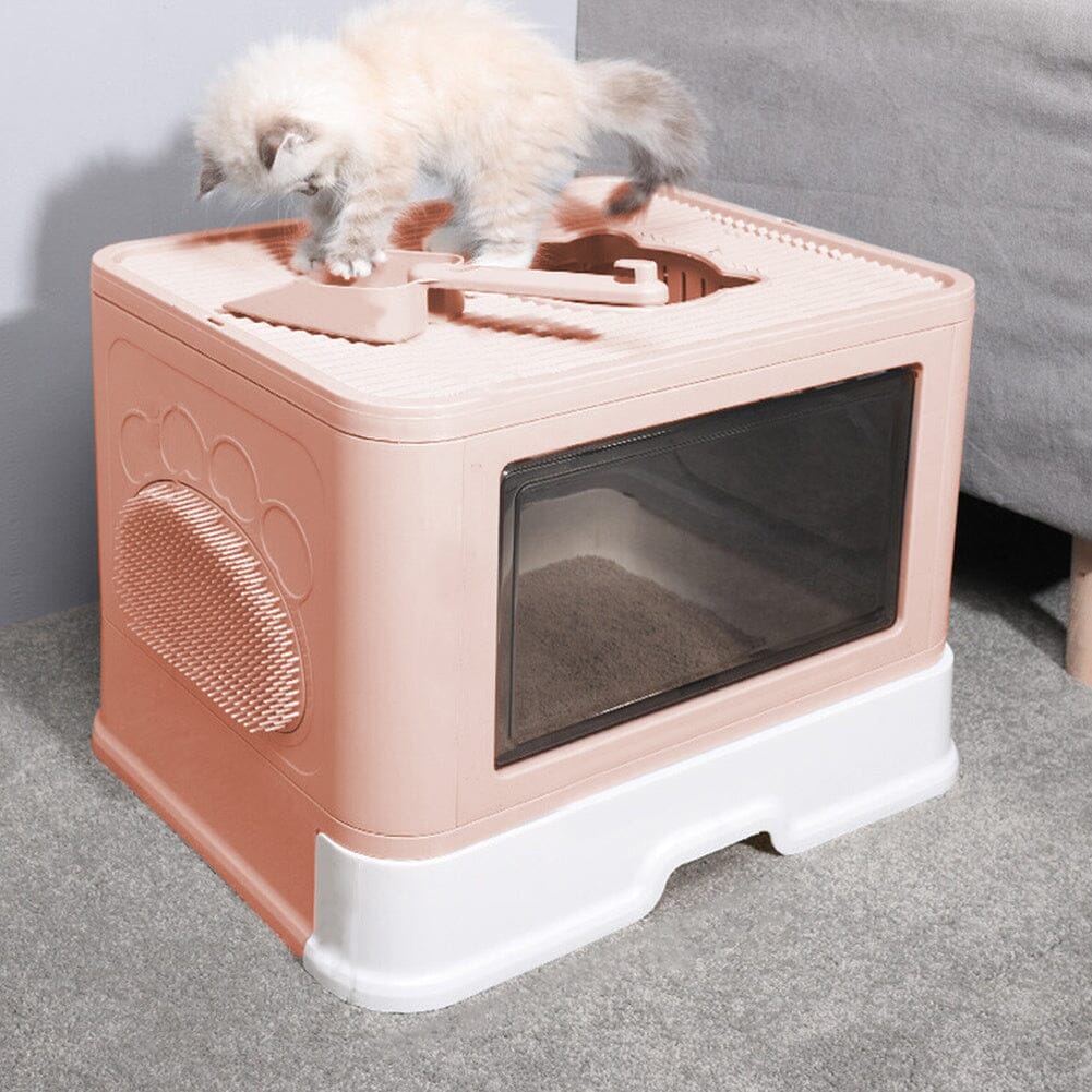 Enclosed Folding Plastic Cat Litter Box with Scoop Living and Home