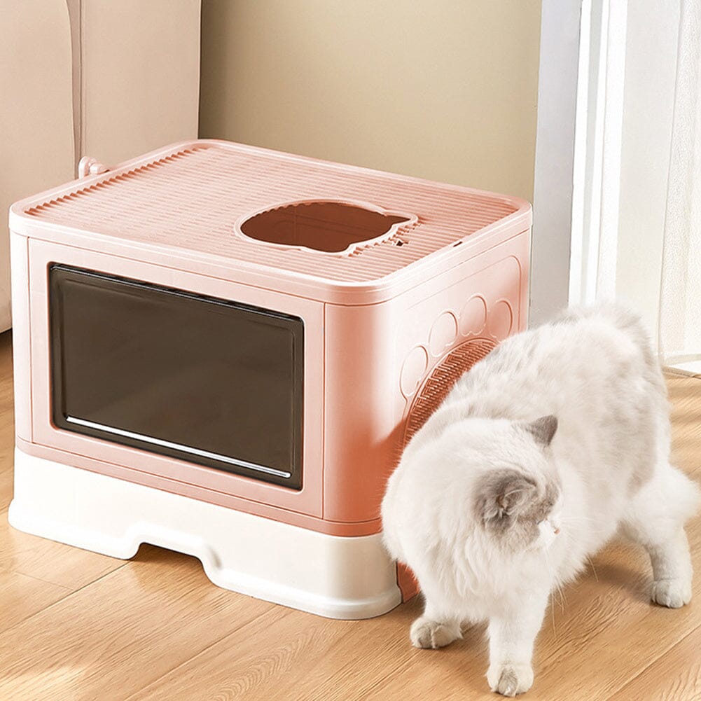 Enclosed Folding Plastic Cat Litter Box with Scoop Living and Home