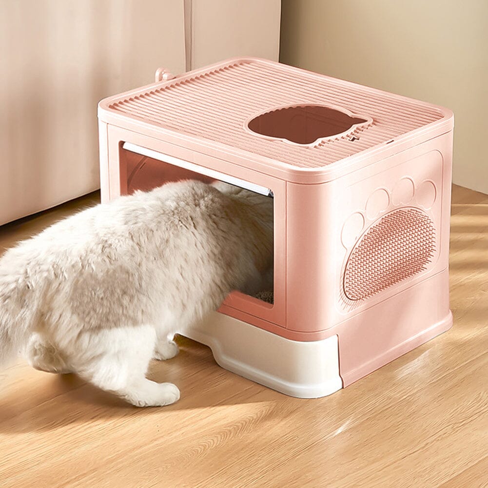 Enclosed Folding Plastic Cat Litter Box with Scoop Living and Home