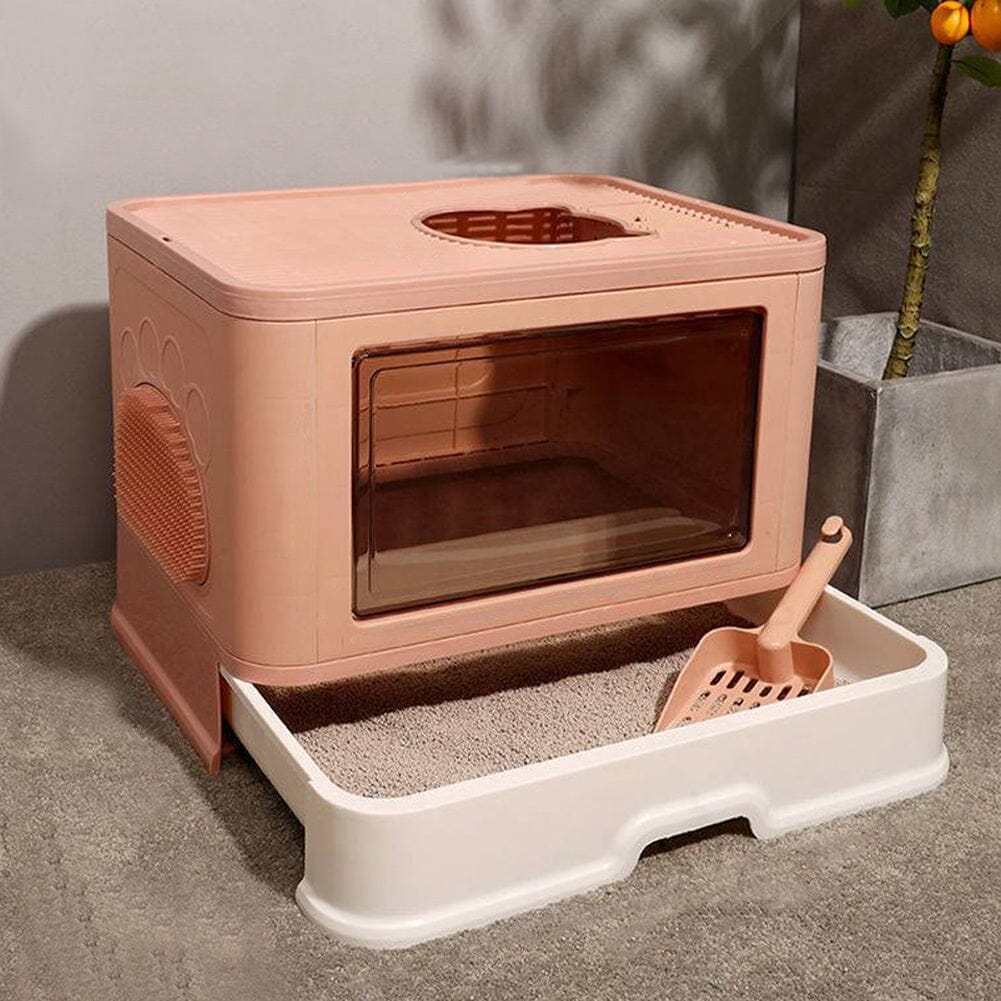 Enclosed Folding Plastic Cat Litter Box with Scoop Living and Home