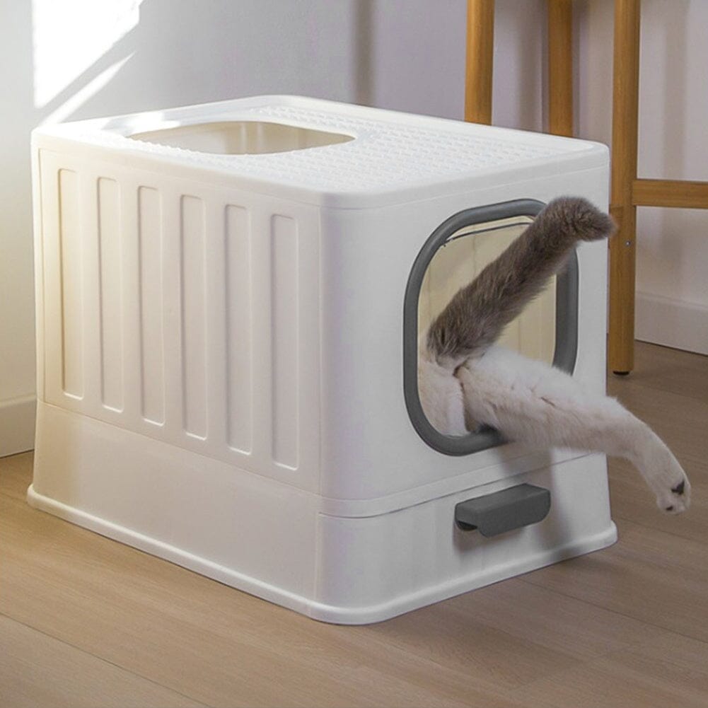 Enclosed Folding Cat Litter Box Toilet with Scoop Living and Home