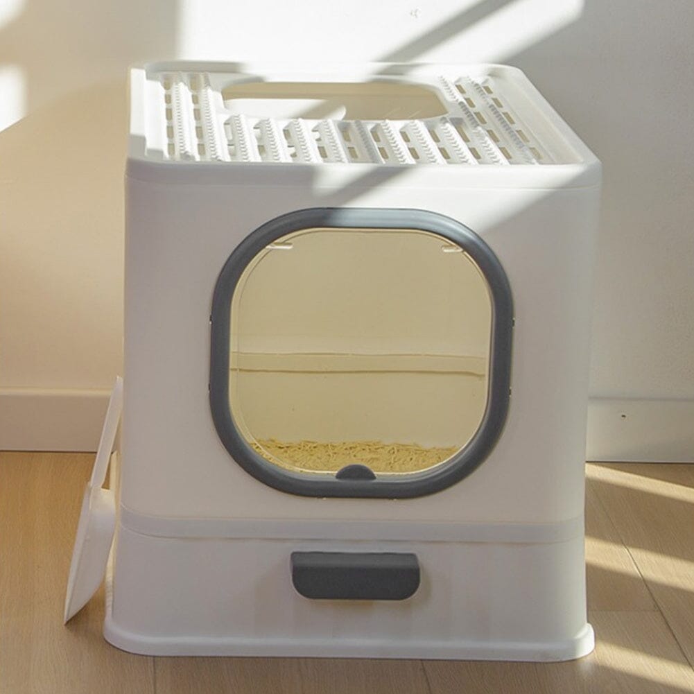 Enclosed Folding Cat Litter Box Toilet with Scoop Living and Home
