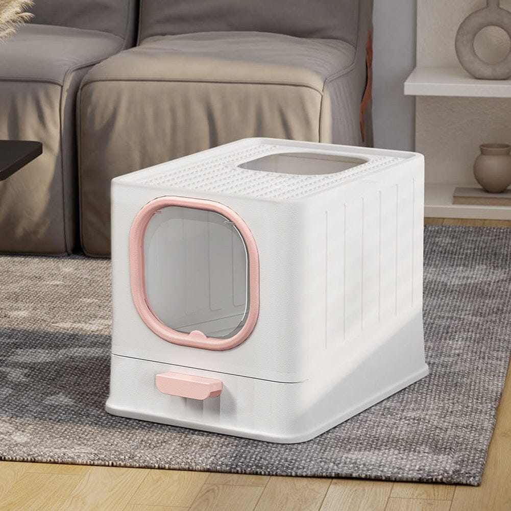 Enclosed Folding Cat Litter Box Toilet with Scoop Living and Home