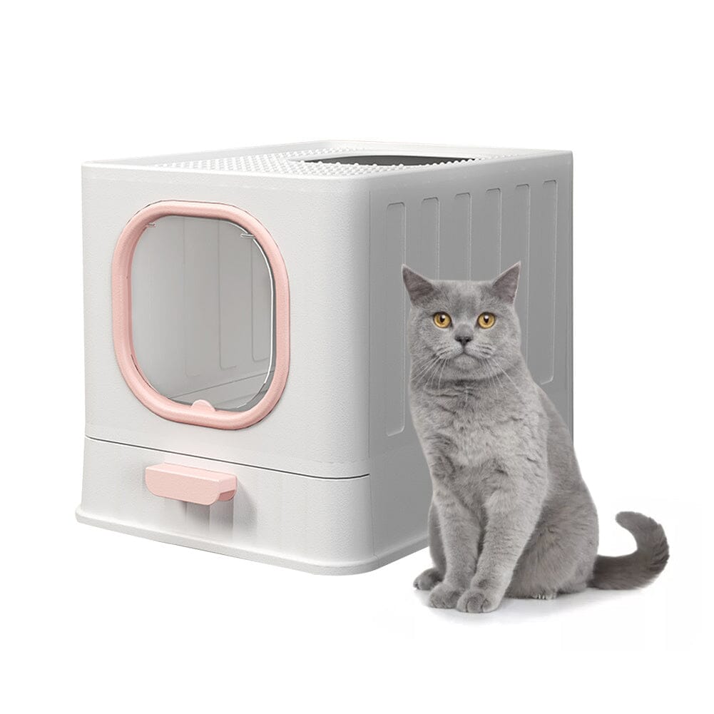 Enclosed Folding Cat Litter Box Toilet with Scoop Living and Home
