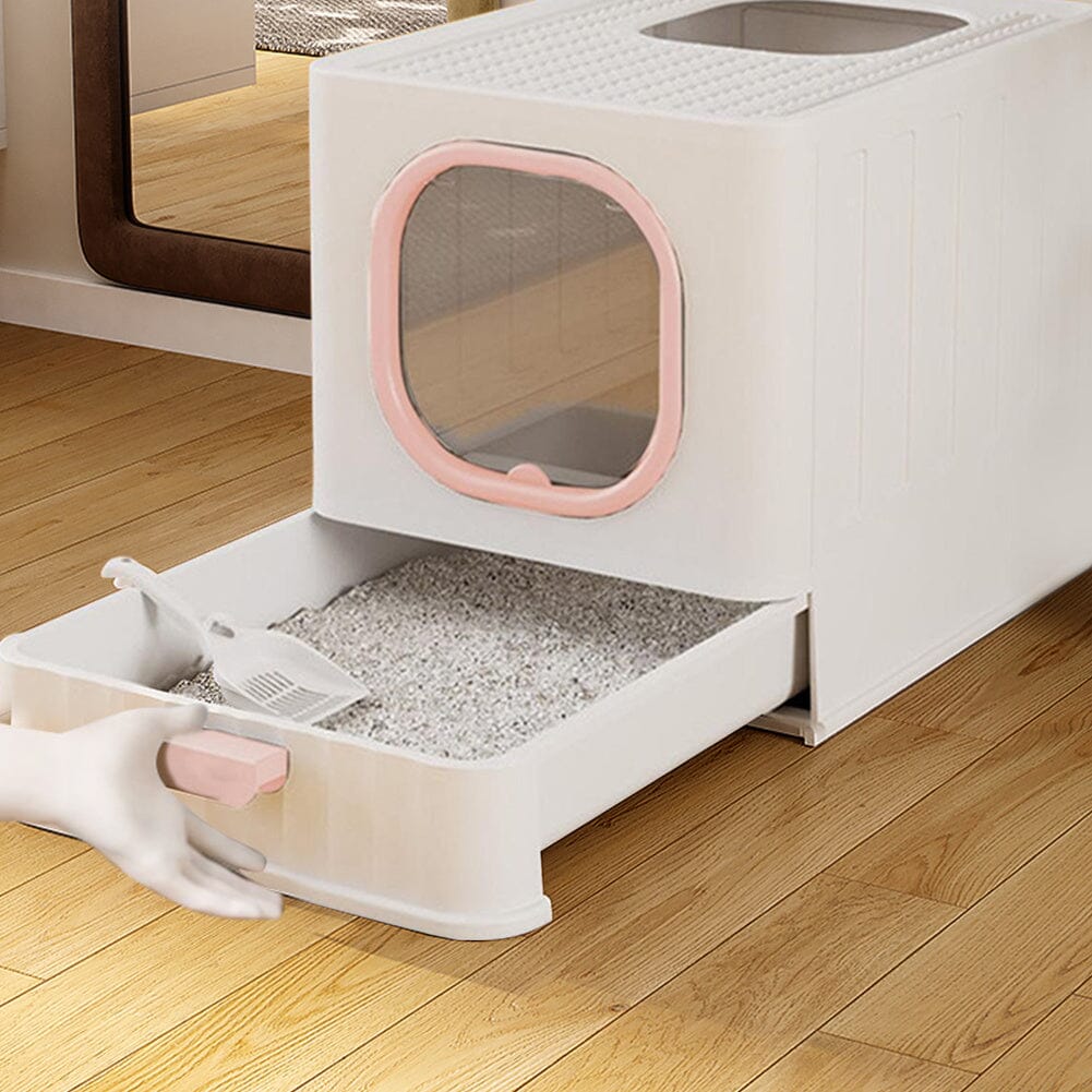 Enclosed Folding Cat Litter Box Toilet with Scoop Living and Home