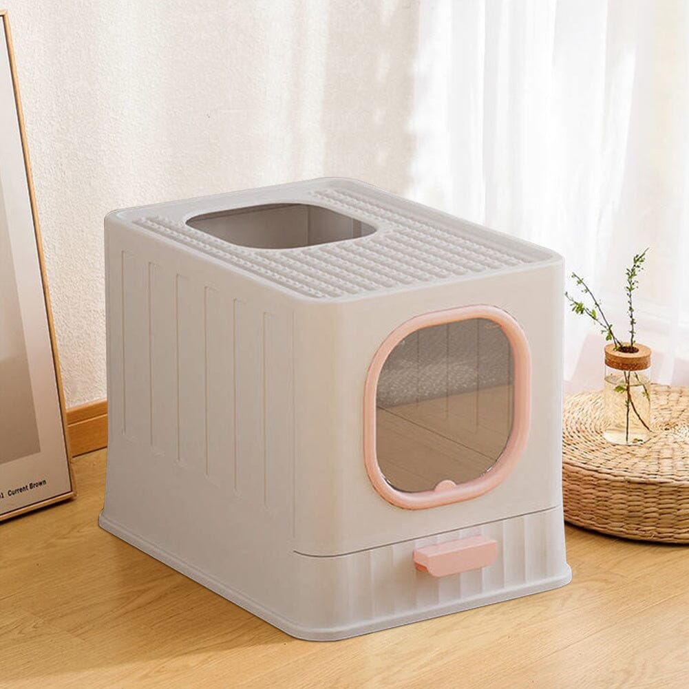 Enclosed Folding Cat Litter Box Toilet with Scoop Living and Home