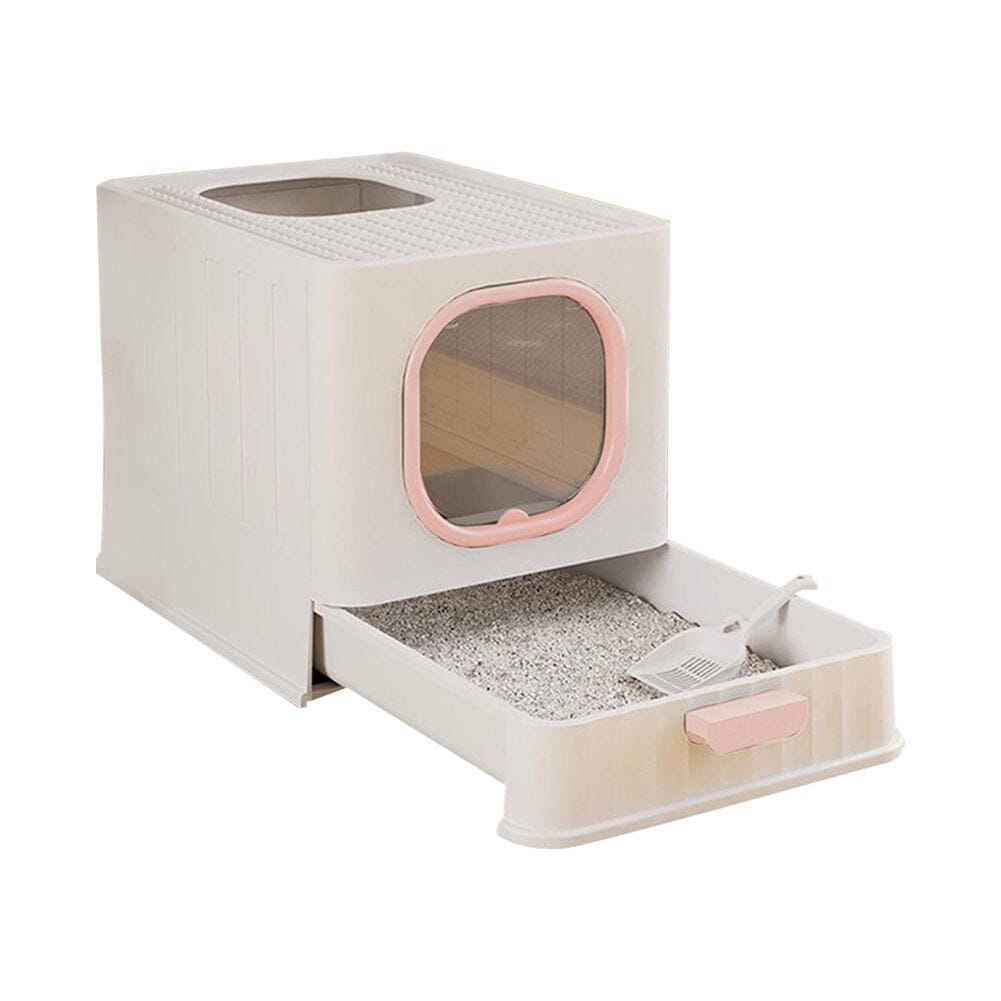 Enclosed Folding Cat Litter Box Toilet with Scoop Living and Home