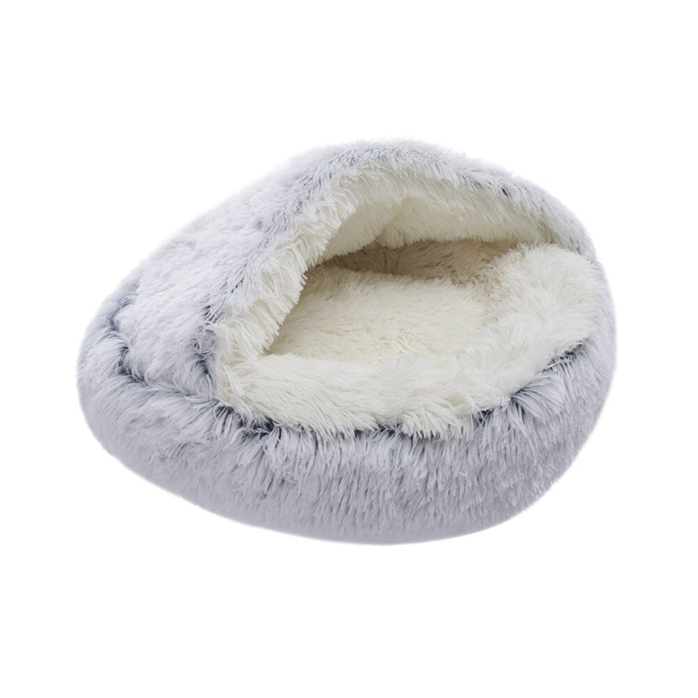 50cm Plush Winter Cat Bed in Gray - Cozy Semi-Enclosed Design Living and Home