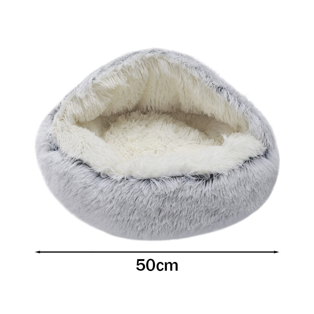 50cm Plush Winter Cat Bed in Gray - Cozy Semi-Enclosed Design Living and Home