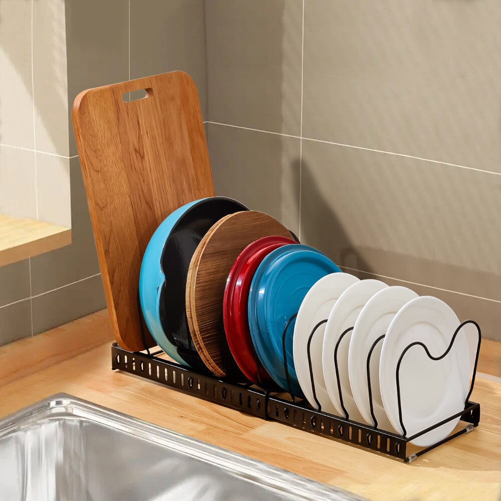 Expandable Pot Pan Lid Rack Pan Organiser with 10 Dividers Kitchen Shelves Living and Home