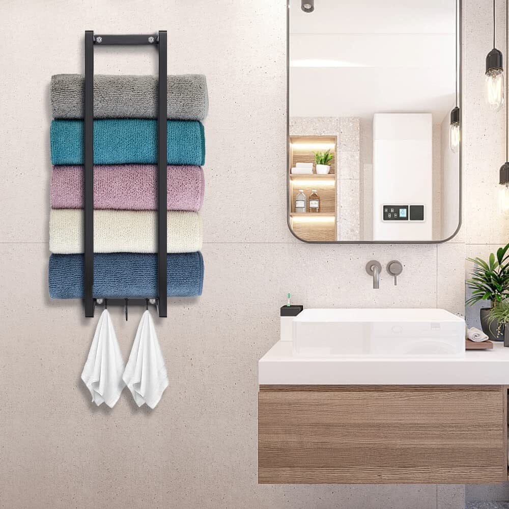 Modern Carbon Steel Wall Towel Rack with Hooks Shower Caddies Living and Home