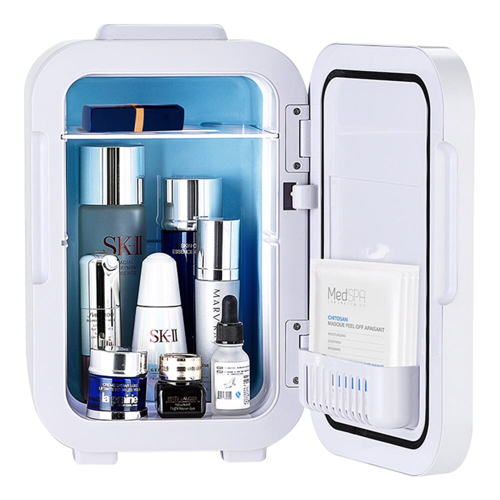 White 12L Mini Makeup Storage Fridge with LED Mirror Door Makeup Organizers Living and Home