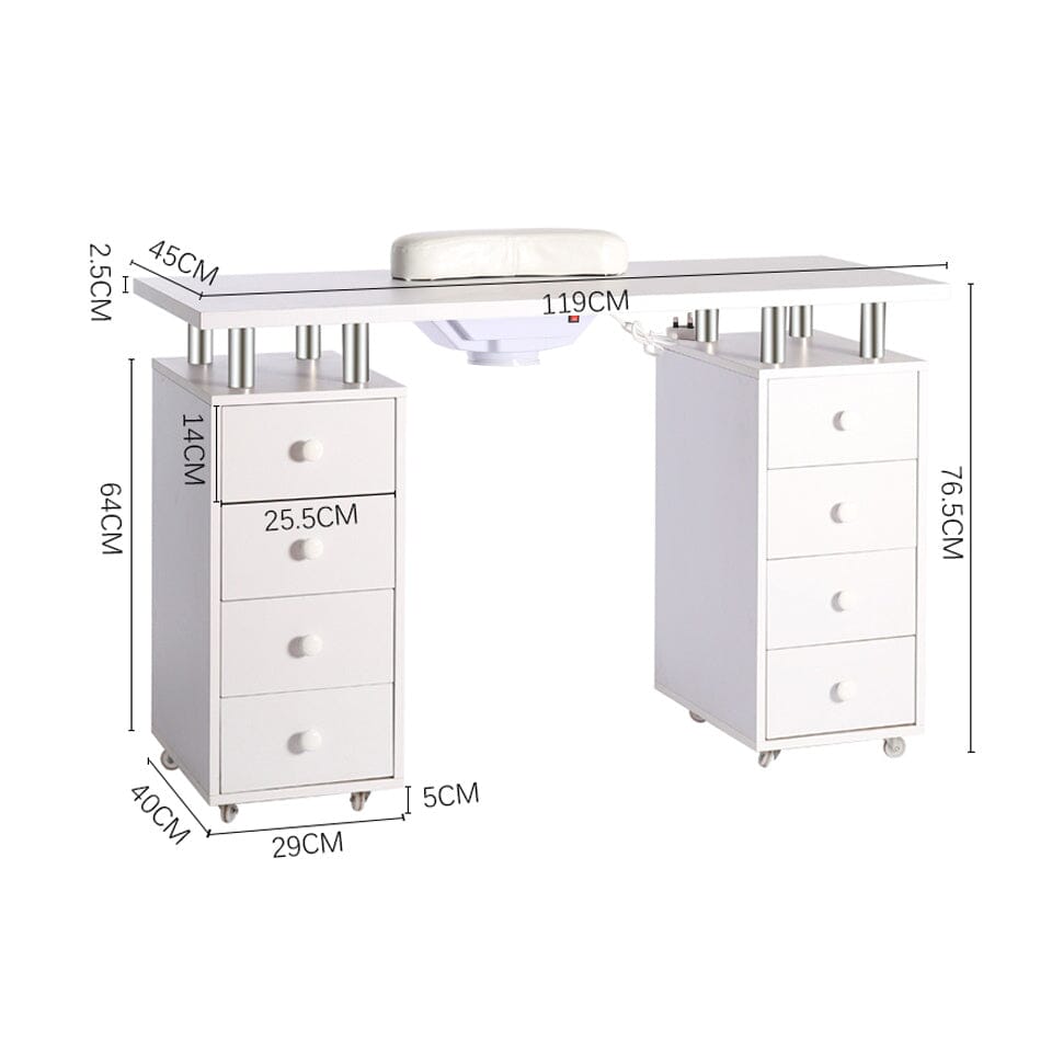 3ft Wide White Movable Manicure Table Nail Station with Dust Collector Dressing Tables Living and Home
