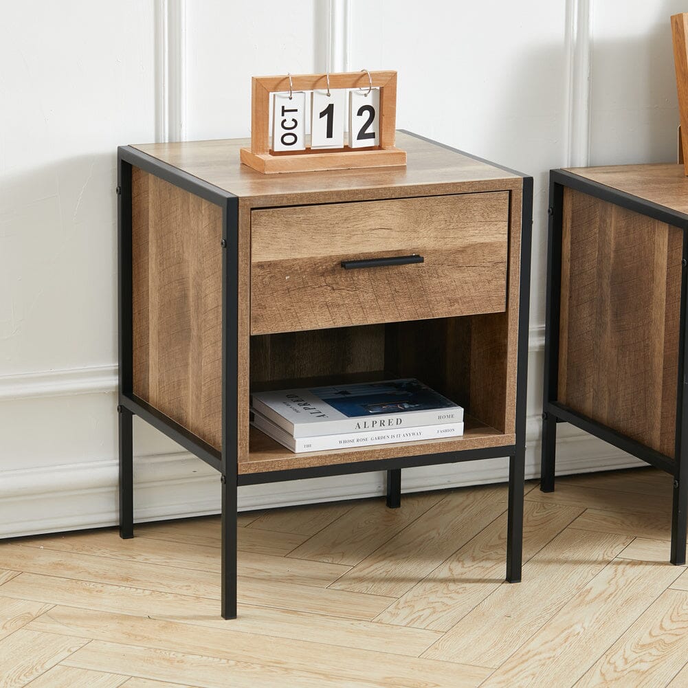 Storage Bedside Table 2 Shelves End Table Industrial Nightstand Nightstands Living and Home