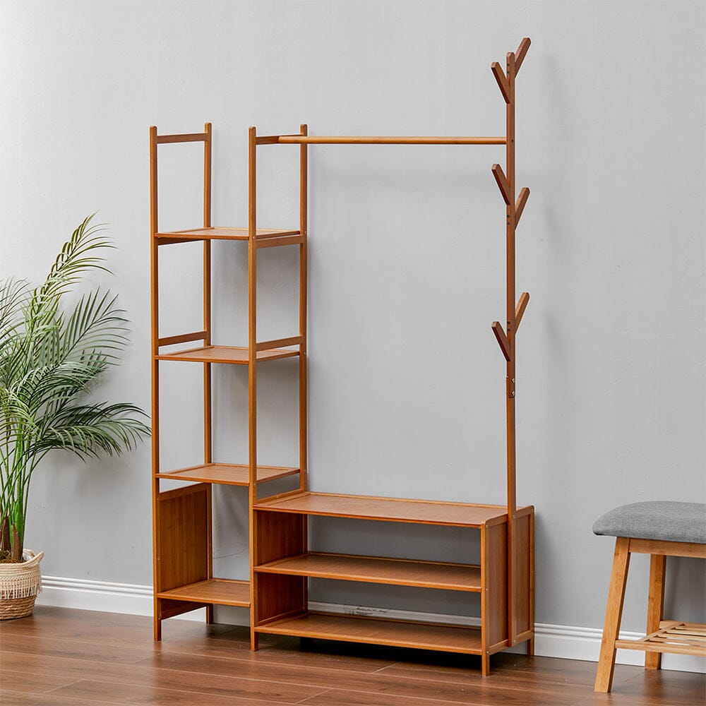 Freestanding Bamboo Clothes Rack with Storage Shelves Living and Home