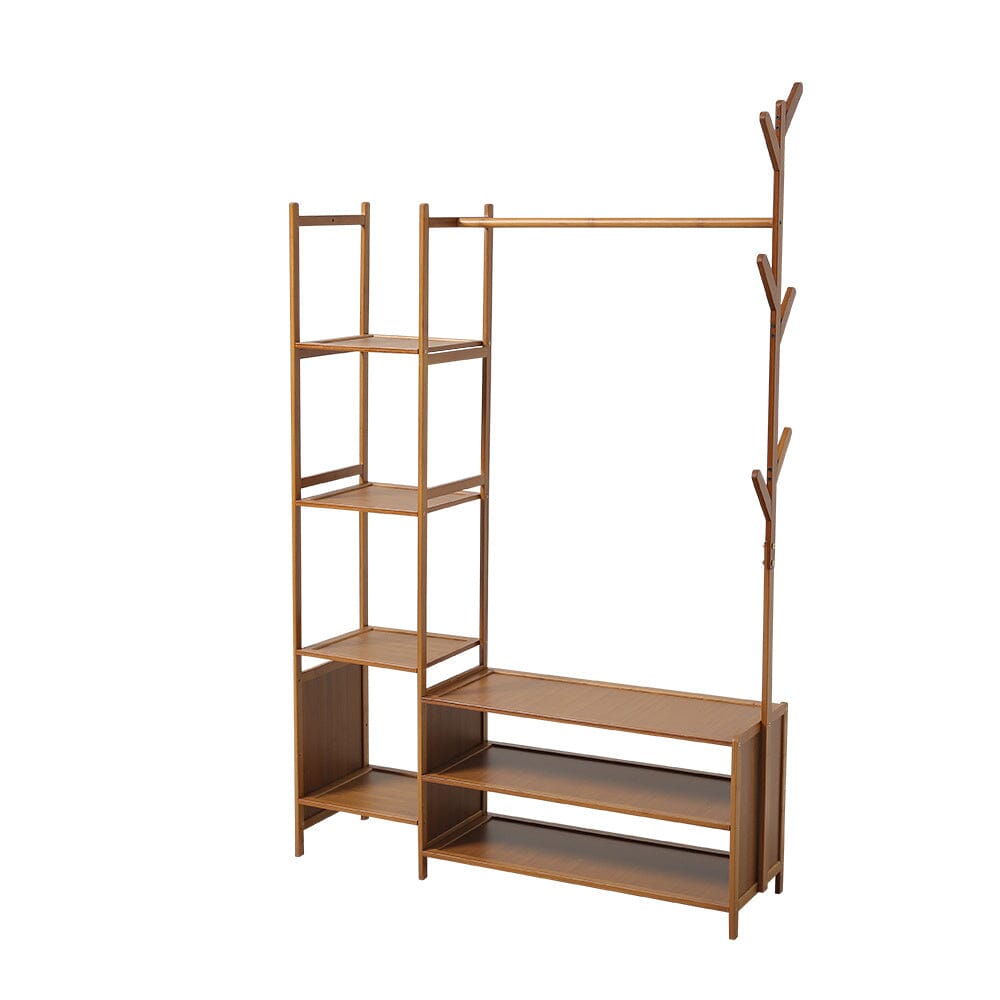 Freestanding Bamboo Clothes Rack with Storage Shelves Living and Home