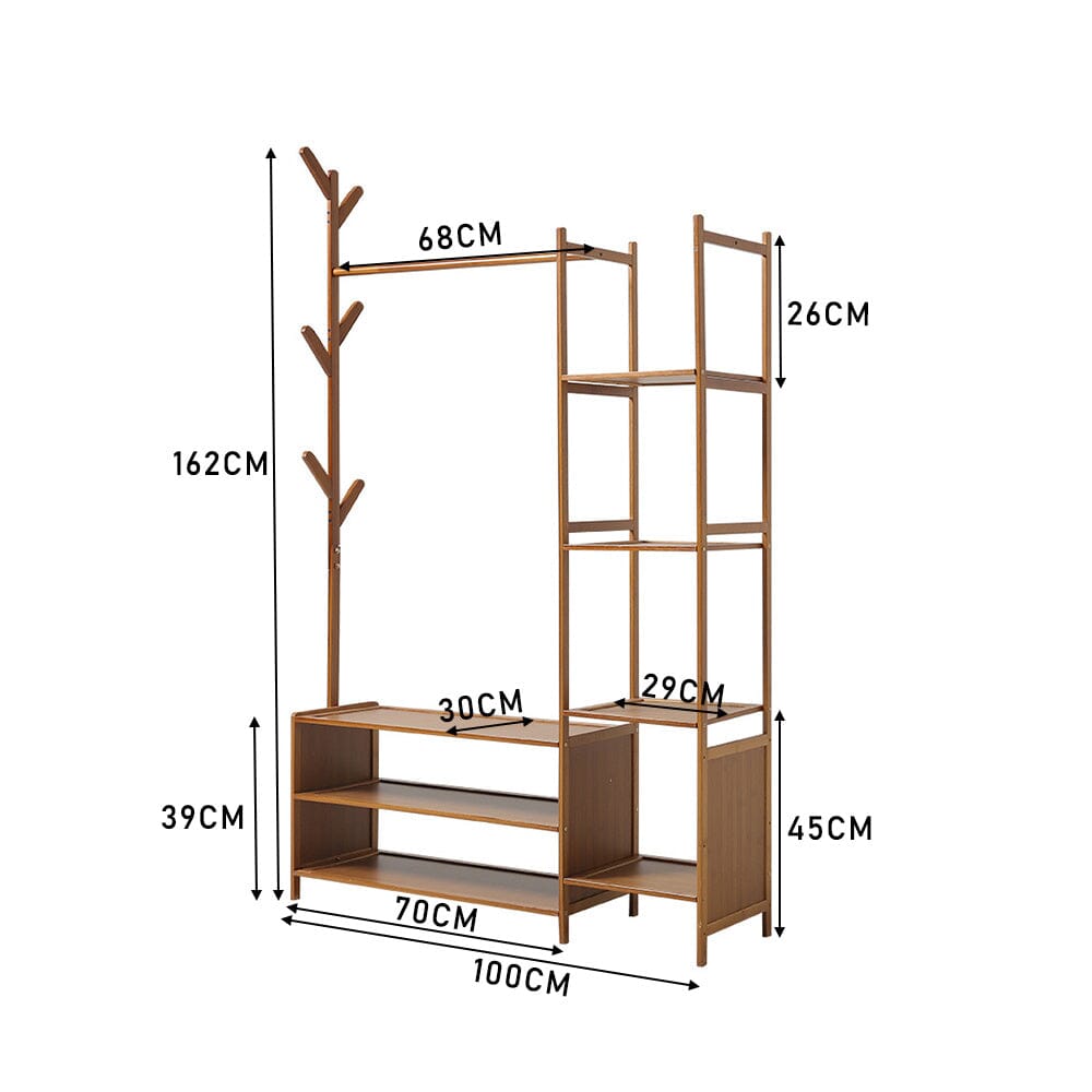 Freestanding Bamboo Clothes Rack with Storage Shelves Living and Home