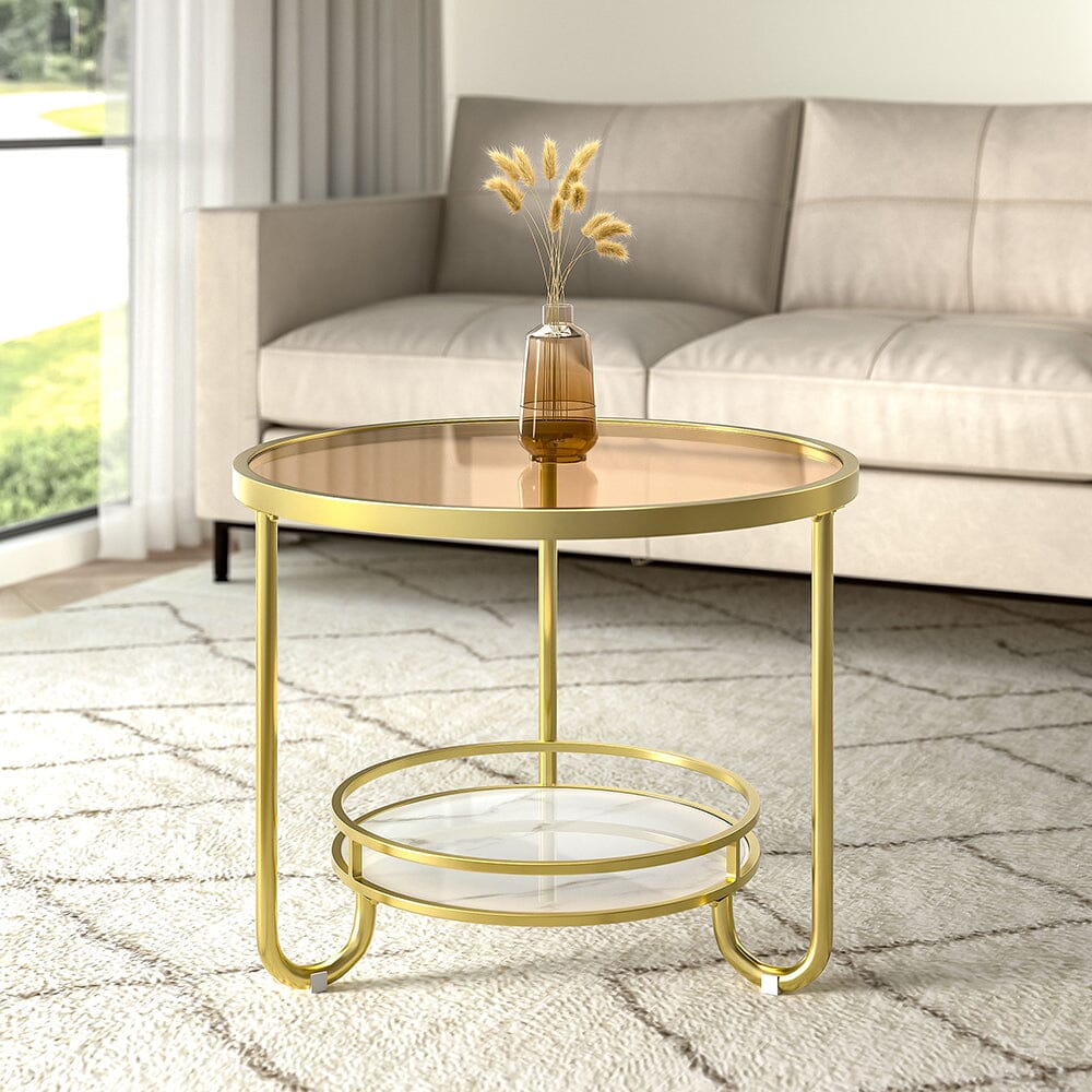 2 Tier Round Glass and Slate Coffee Table Coffee Tables Living and Home