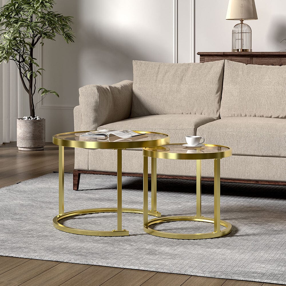 Set of 2 Tea Glass Round Nesting Coffee Table Coffee Tables Living and Home