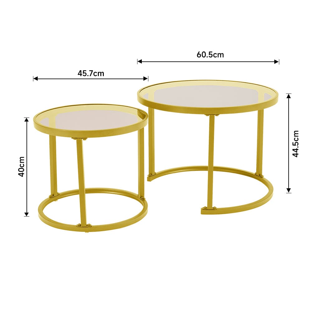 Set of 2 Tea Glass Round Nesting Coffee Table Coffee Tables Living and Home
