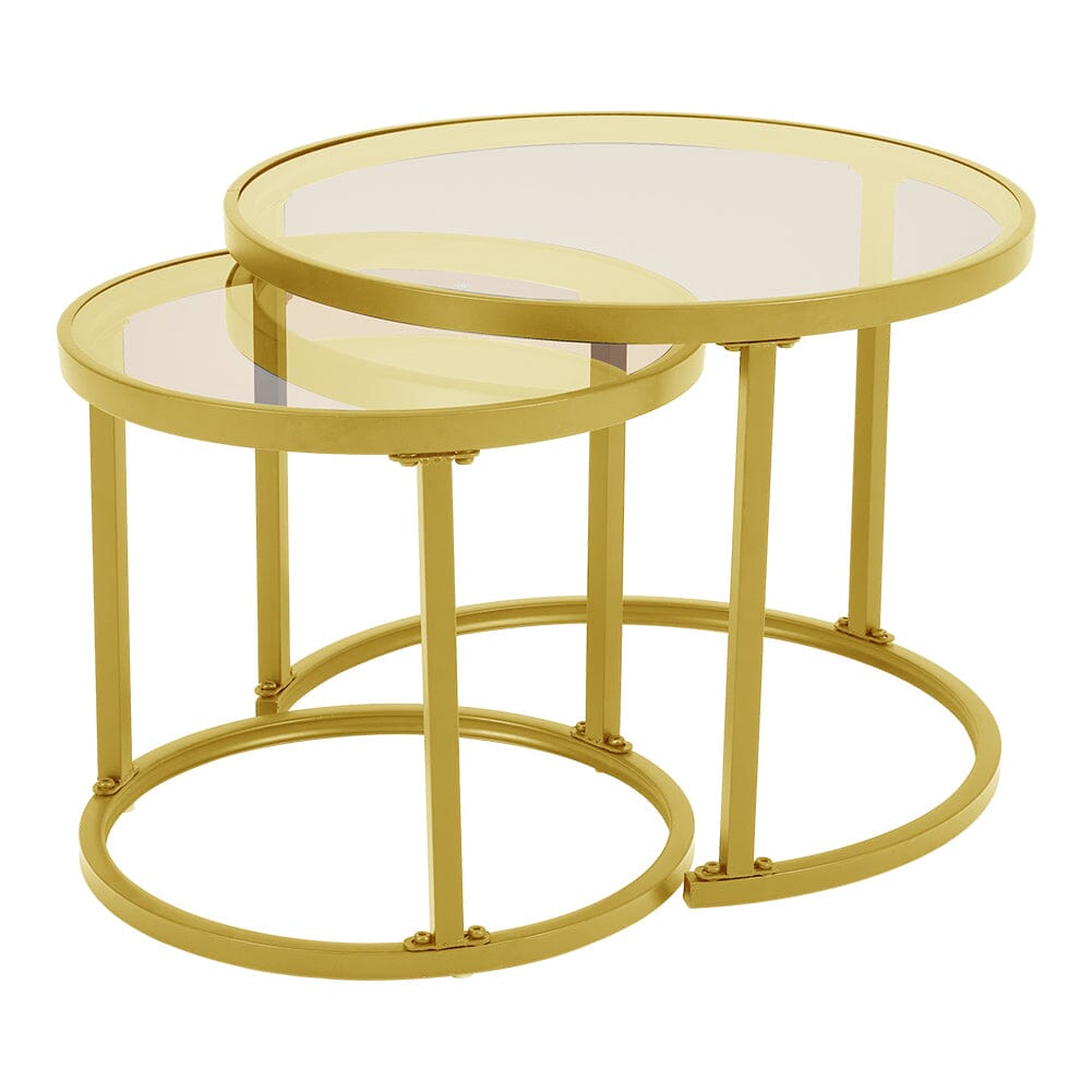 Set of 2 Tea Glass Round Nesting Coffee Table Coffee Tables Living and Home
