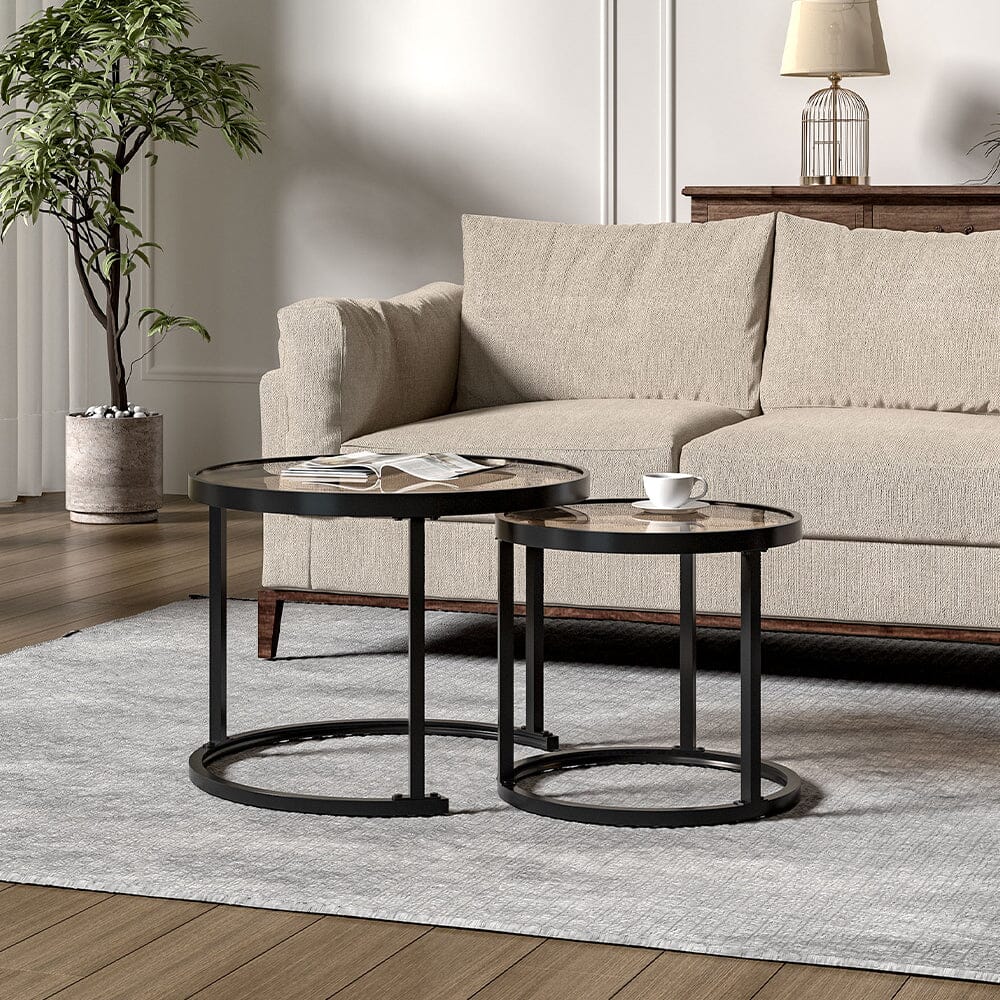Set of 2 Tea Glass Round Nesting Coffee Table Coffee Tables Living and Home