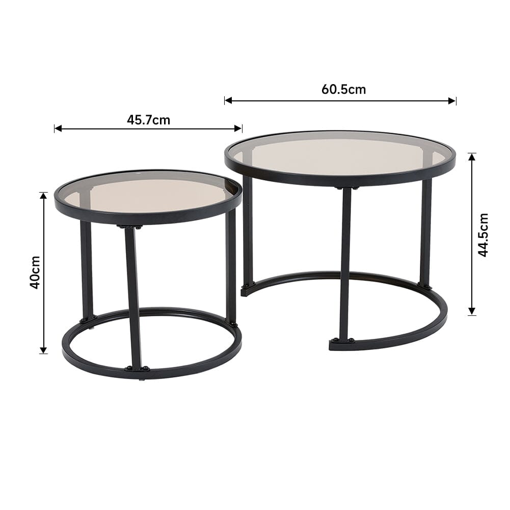 Set of 2 Tea Glass Round Nesting Coffee Table Coffee Tables Living and Home