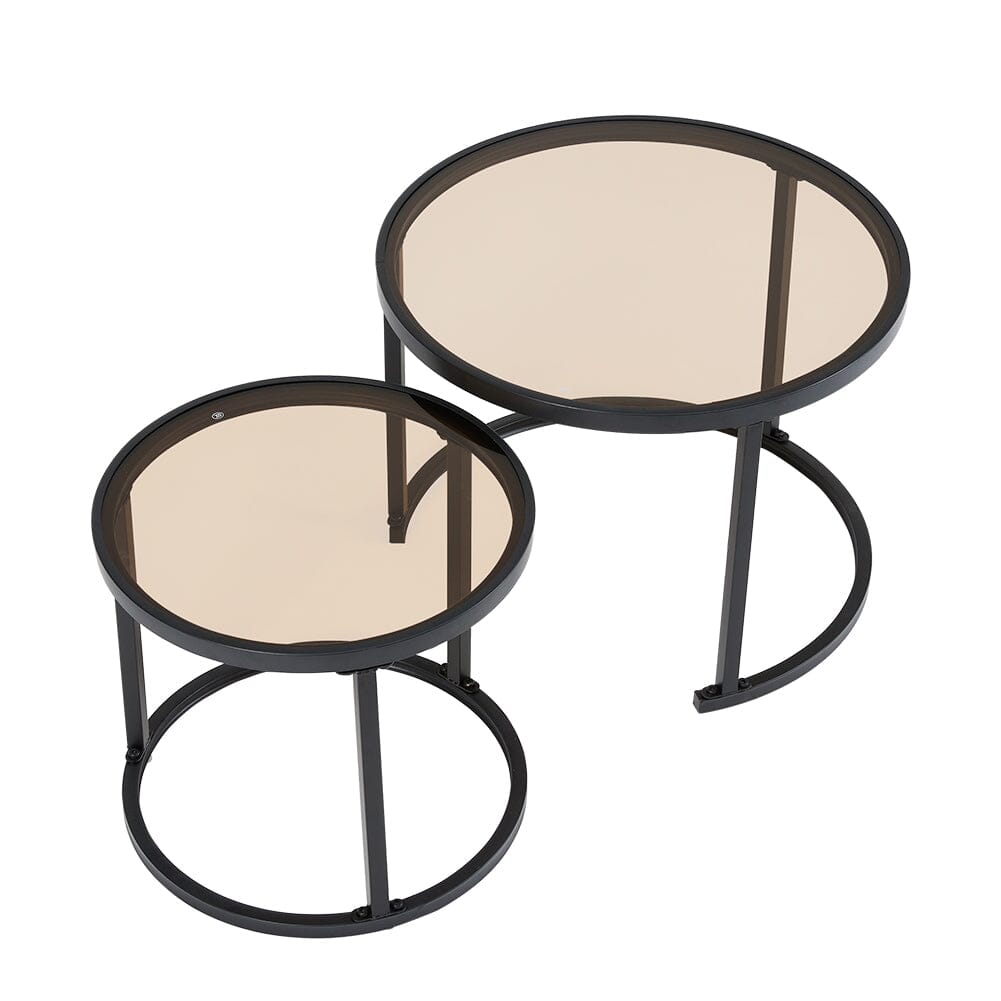 Set of 2 Tea Glass Round Nesting Coffee Table Coffee Tables Living and Home