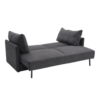 Dark Grey Corduroy Upholstered 3-Seater Sofa Bed with 2 Pillows