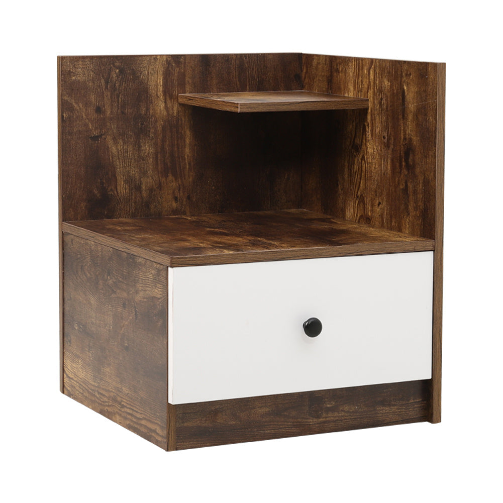 Urban Style Bedside Table with Drawer and Open Shelf Wooden Nightstand Coffee Tables Living and Home