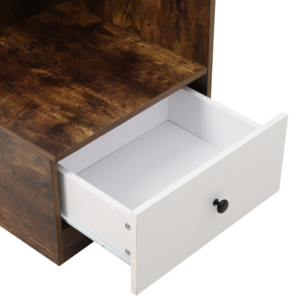 Urban Style Bedside Table with Drawer and Open Shelf Wooden Nightstand Coffee Tables Living and Home