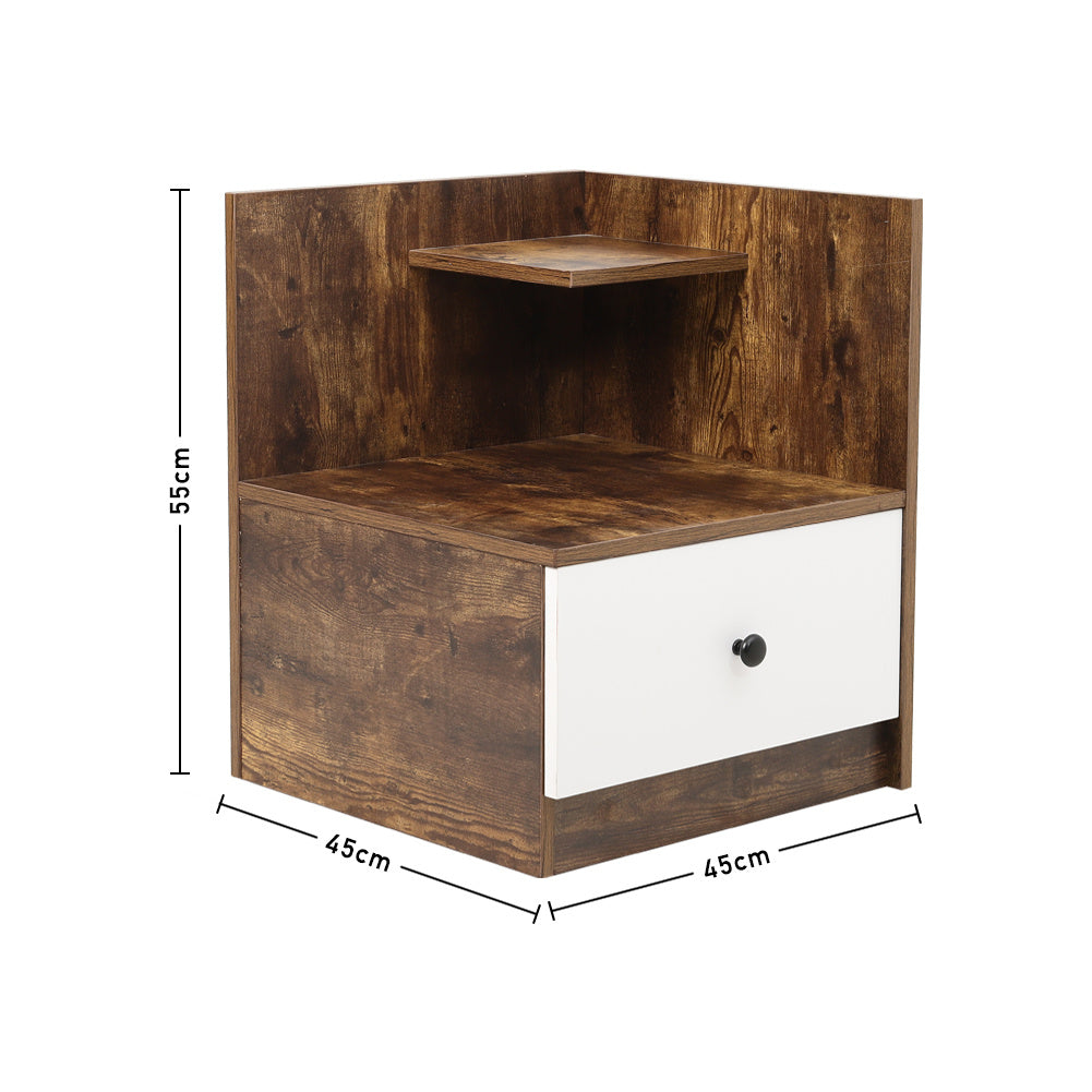 Urban Style Bedside Table with Drawer and Open Shelf Wooden Nightstand Coffee Tables Living and Home