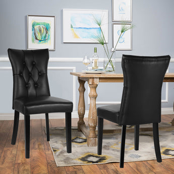 Leather Upholstered High Backrest Dining Chairs Set of 2