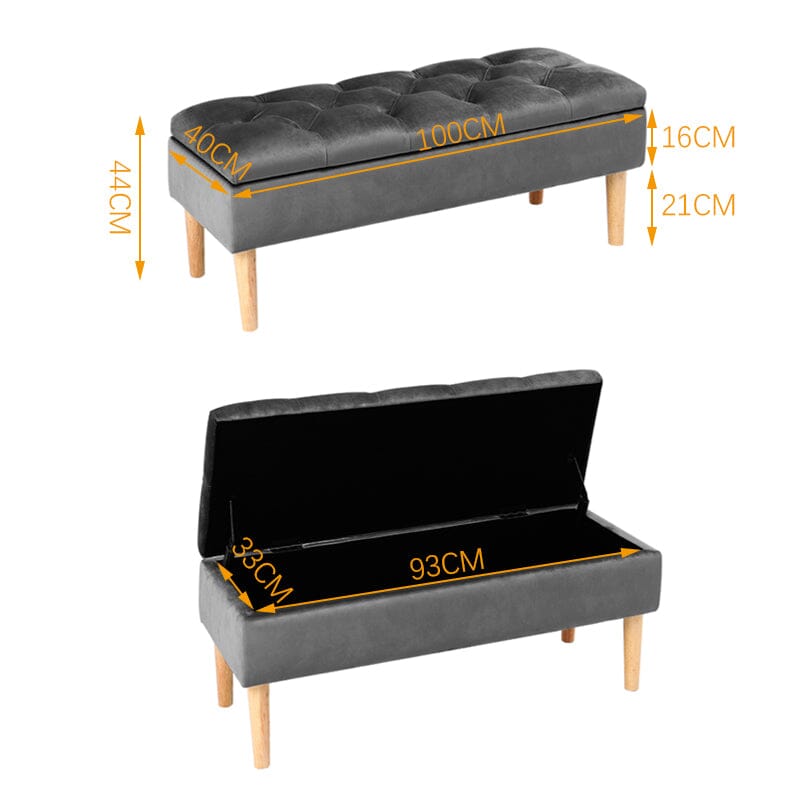 100cm Grey Velvet Upholstered Storage Bench Storage Footstools & Benches Living and Home