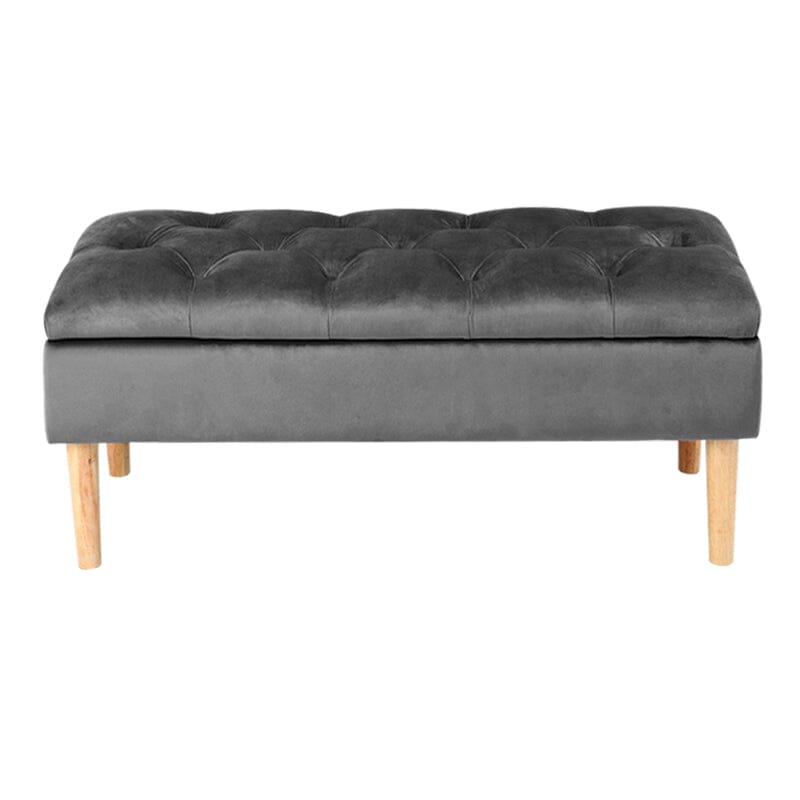 100cm Grey Velvet Upholstered Storage Bench Storage Footstools & Benches Living and Home