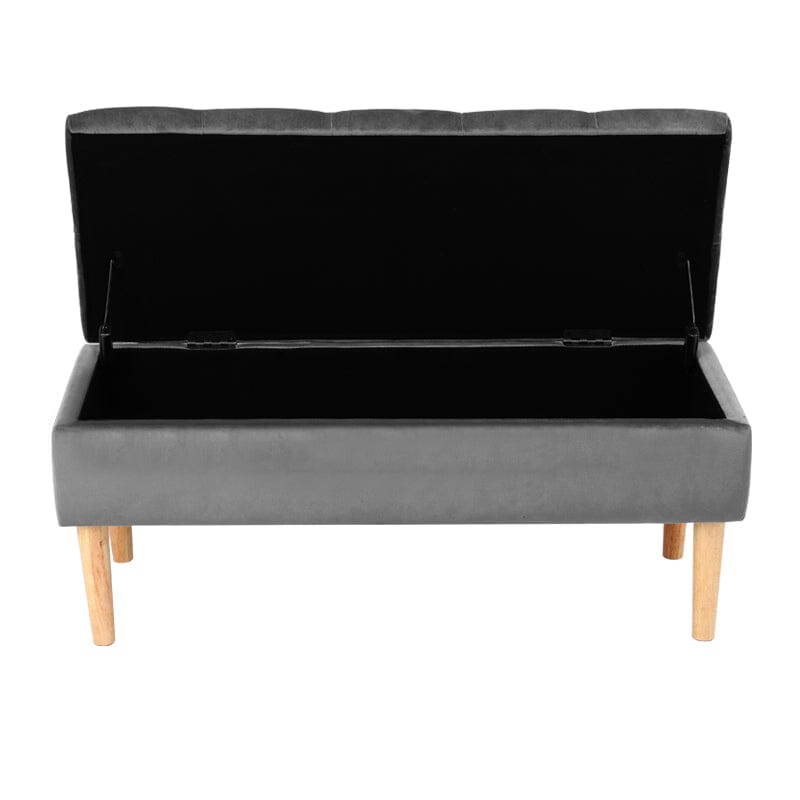 100cm Grey Velvet Upholstered Storage Bench Storage Footstools & Benches Living and Home
