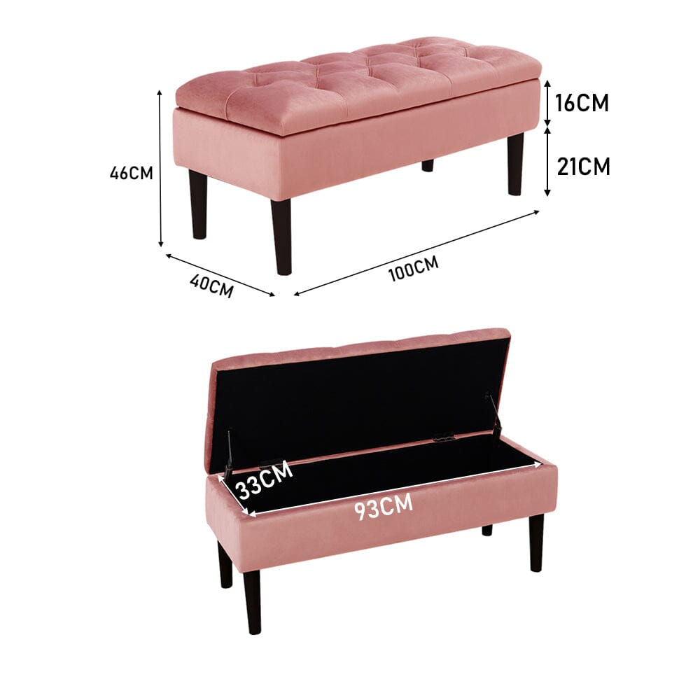 100cm Grey Velvet Upholstered Storage Bench Storage Footstools & Benches Living and Home
