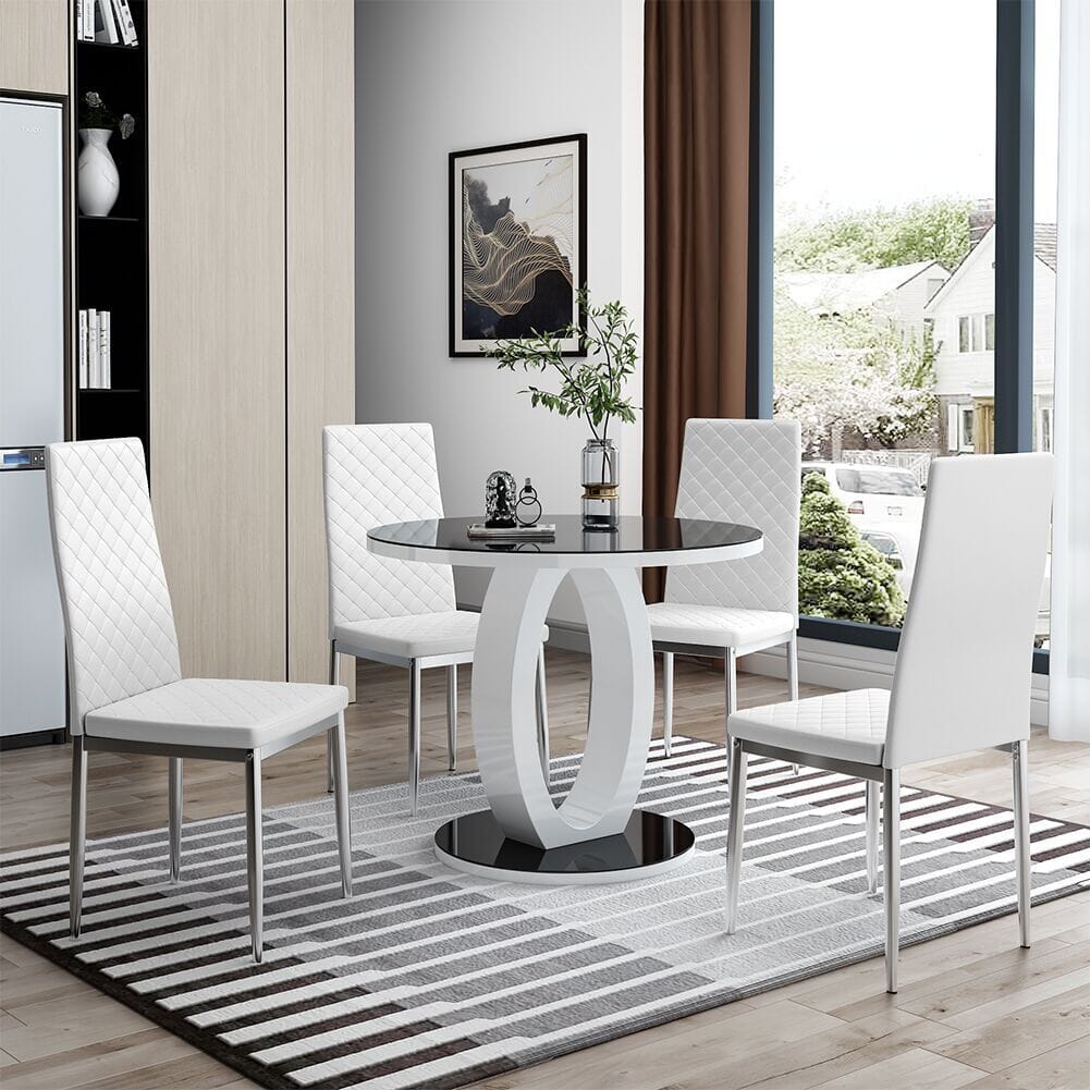 Set of White Electroplated Dining Chairs in PVC Living and Home