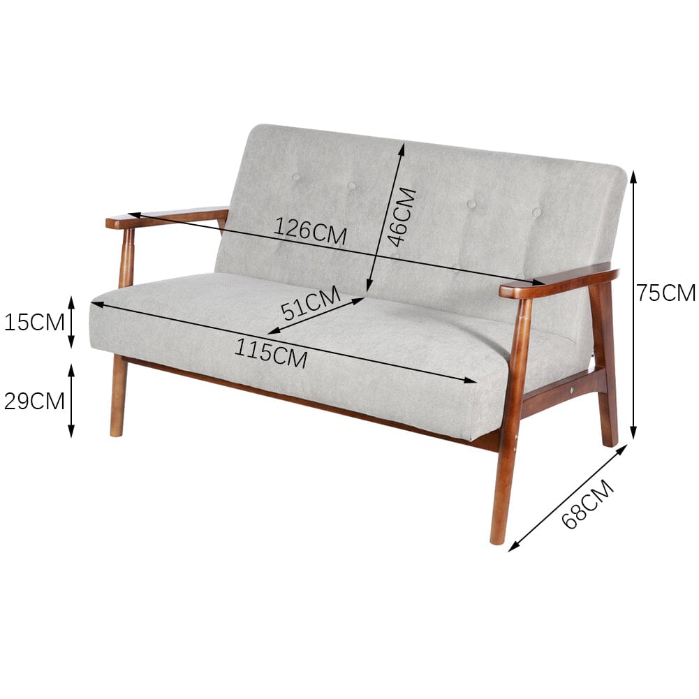 Linen Padded 2 Seater Sofa Rubber Wood Loveseat 2 Seater Sofas Living and Home