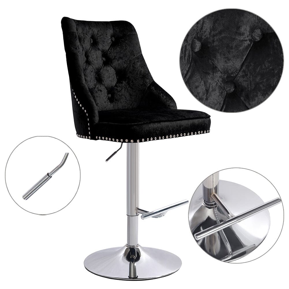 Black Adjustable Bar Stool with Floral Velvet Upholstery Living and Home