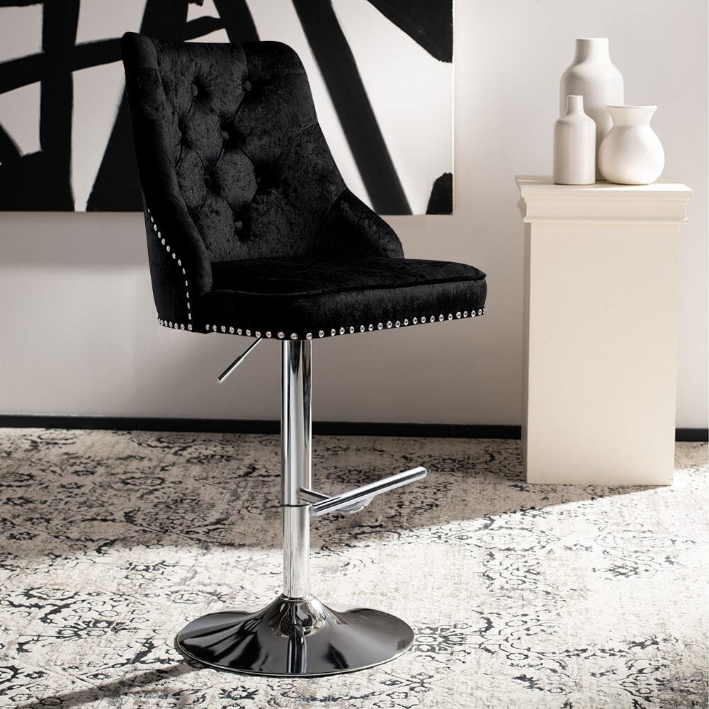 Black Adjustable Bar Stool with Floral Velvet Upholstery Living and Home