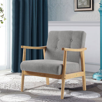74CM Wide Linen Upholstered Wooden Armchair