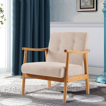 74CM Wide Linen Upholstered Wooden Armchair