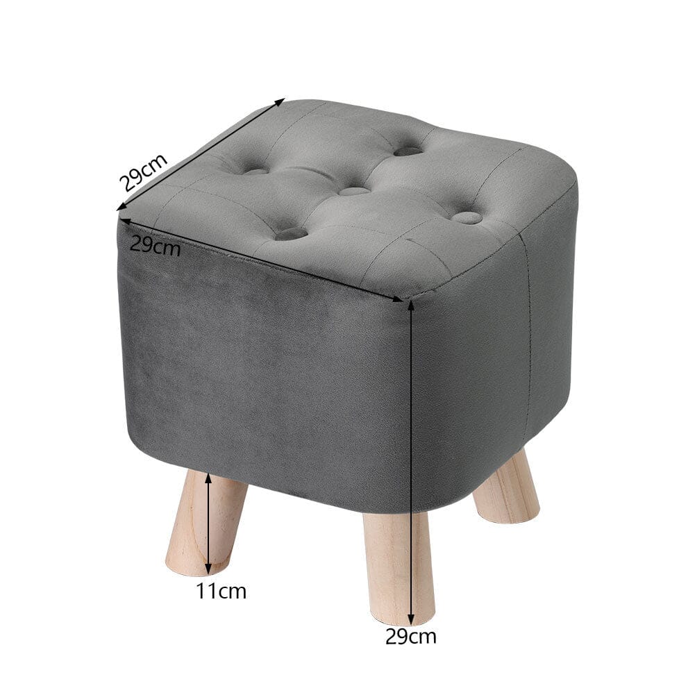 Tufted Velvet Square Footstool with Wooden Legs Living and Home