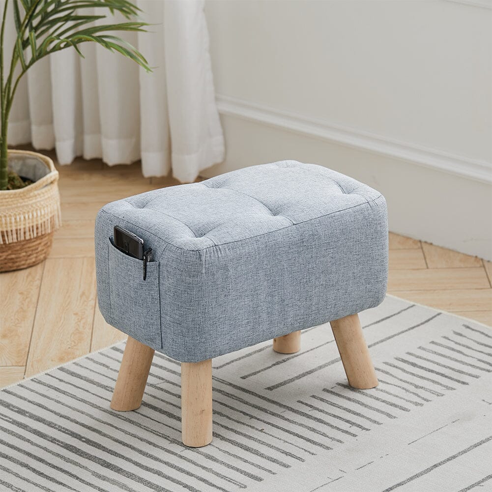 Linen Upholstered Rectangular Footstool with Wooden Legs Living and Home