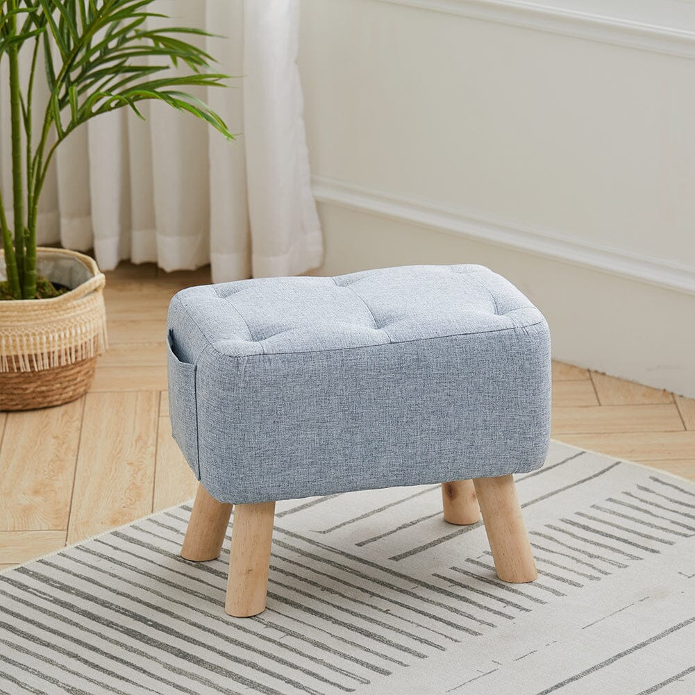 Linen Upholstered Rectangular Footstool with Wooden Legs Living and Home