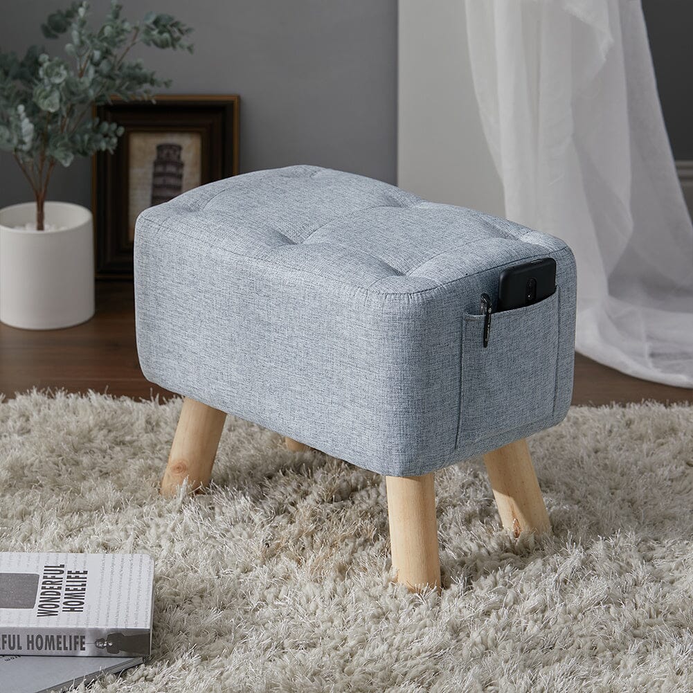Linen Upholstered Rectangular Footstool with Wooden Legs Living and Home