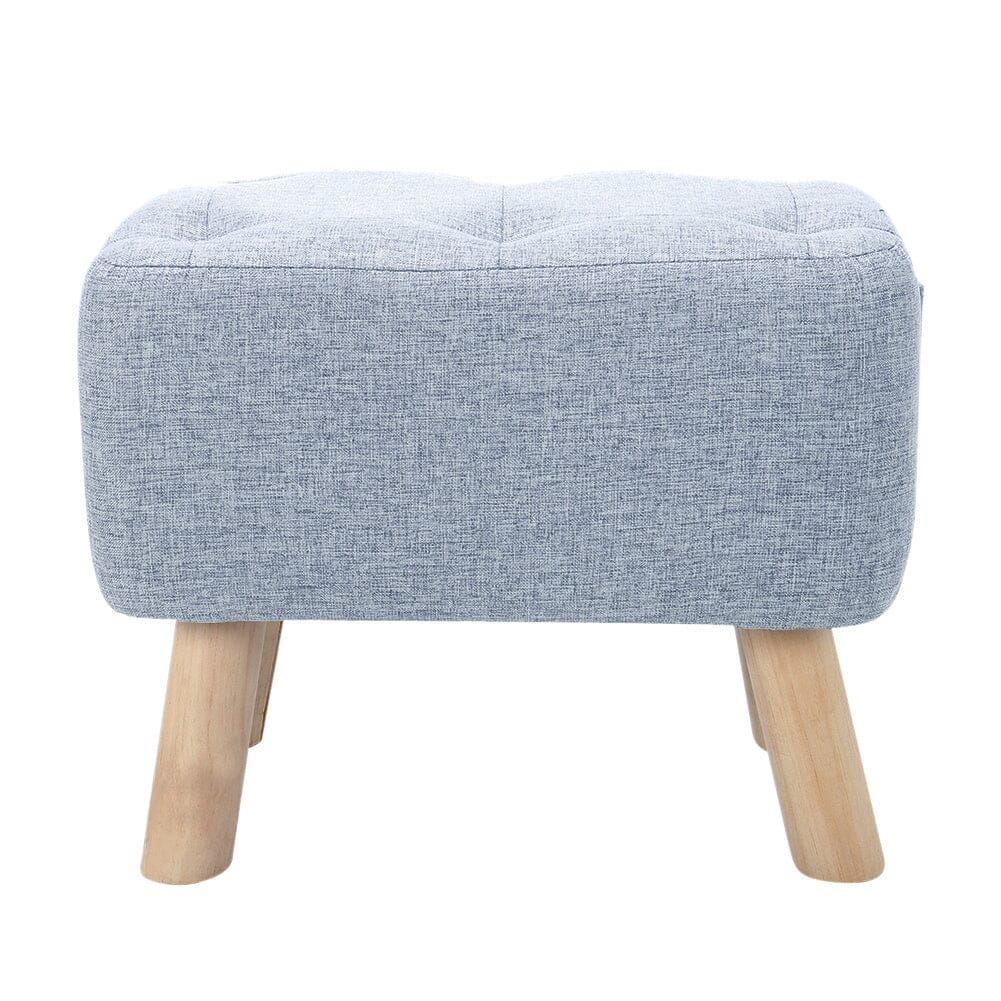 Linen Upholstered Rectangular Footstool with Wooden Legs Living and Home